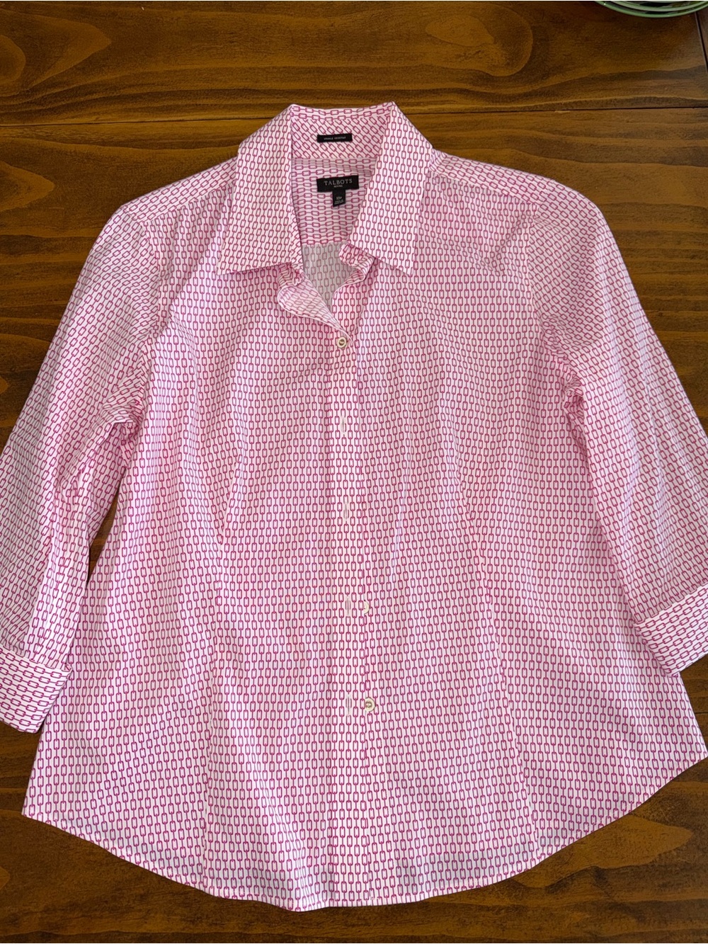 Talbots 10P 3/4 Cuffed Sleeve Pink Geometric Button-Down Shirt